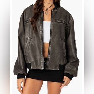 Edikted Vava Washed Faux Leather Bomber Jacket Sixe XS Still in store Nordstrom
